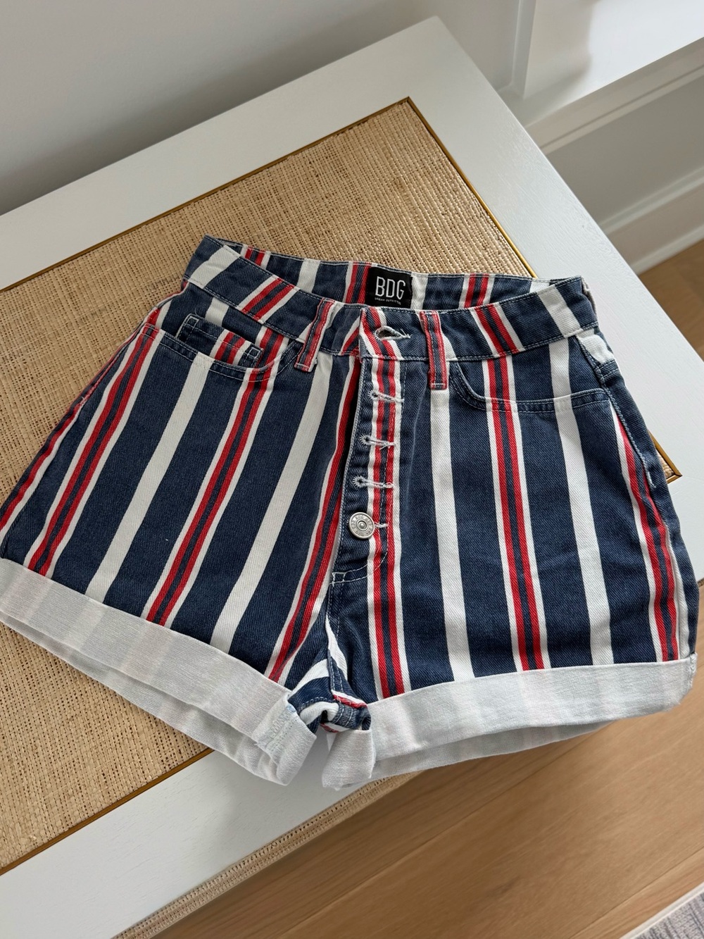 BDG Urban Outfitters- Red White and Blue Striped High-Rise Shorts